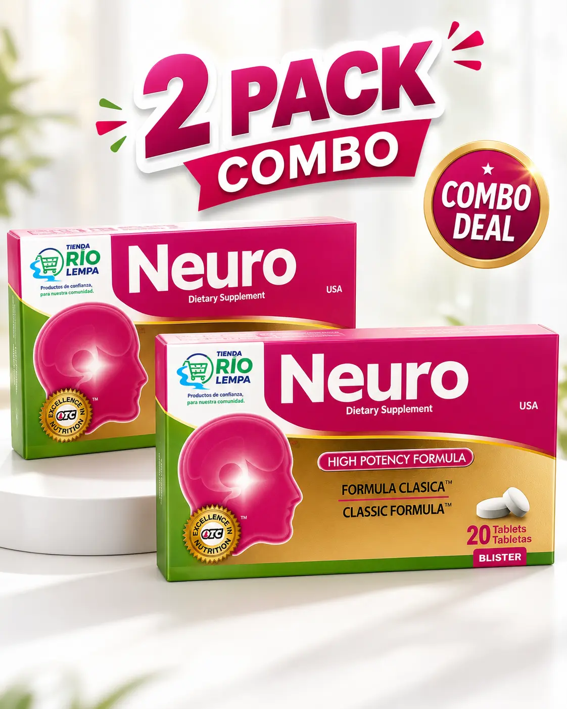 Neuro Classic Formula Healthcare Dietary Supplement 2-Pack Combo - 20 Tablets with B Vitamins (B1, B6, B12) and Calcium