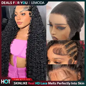 【DEALS FOR YOU]Lemoda 13x6 15A 210% Density 13x4 SKINLIKE Real HD Lace Water Wave Full Lace Frontal Wigs Deep Wave Virgin Human Hair Invisible 0.1mm Ultra-thin Frayed Ends Wet and Wavy Lace Front Wig Tiny Knots summerwins