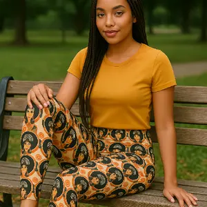 Afro Radiance Leggings Bold Neutrals with Retro Soul - 95% Polyester Brushed Suede & 5% Spandex for Comfort & Style