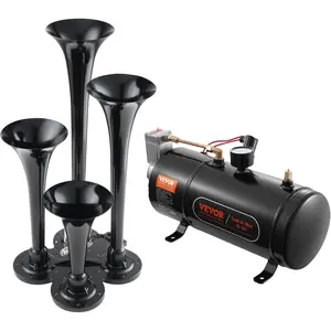 VEVOR 4 Trumpet Air Horn Kit, 150dB Train Horns for Pickup Trucks, 12V 120 psi Air Compressor 0.8 Gal/3 L Tank with Gauge for Any 12V Vehicle Car Truck Train Van Boat