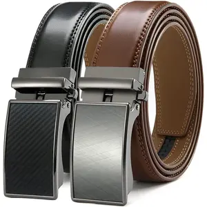 Men's Ratchet Leather Belt Set - 2 Pack Sliding Belt Adjustable For Gift Mens Dress Casual 1 3/8",Cut for Fit