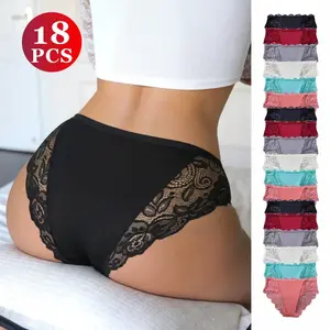 X 18-piece Women's Lace Underwear Set Sexy Breathable Low Waist Panties Elastic Seamless Bikini Style Multipack Highlights Body Curves Soft Comfortable Daily Wear Basic Minimalist Cotton Bridal Lingerie Womenswear