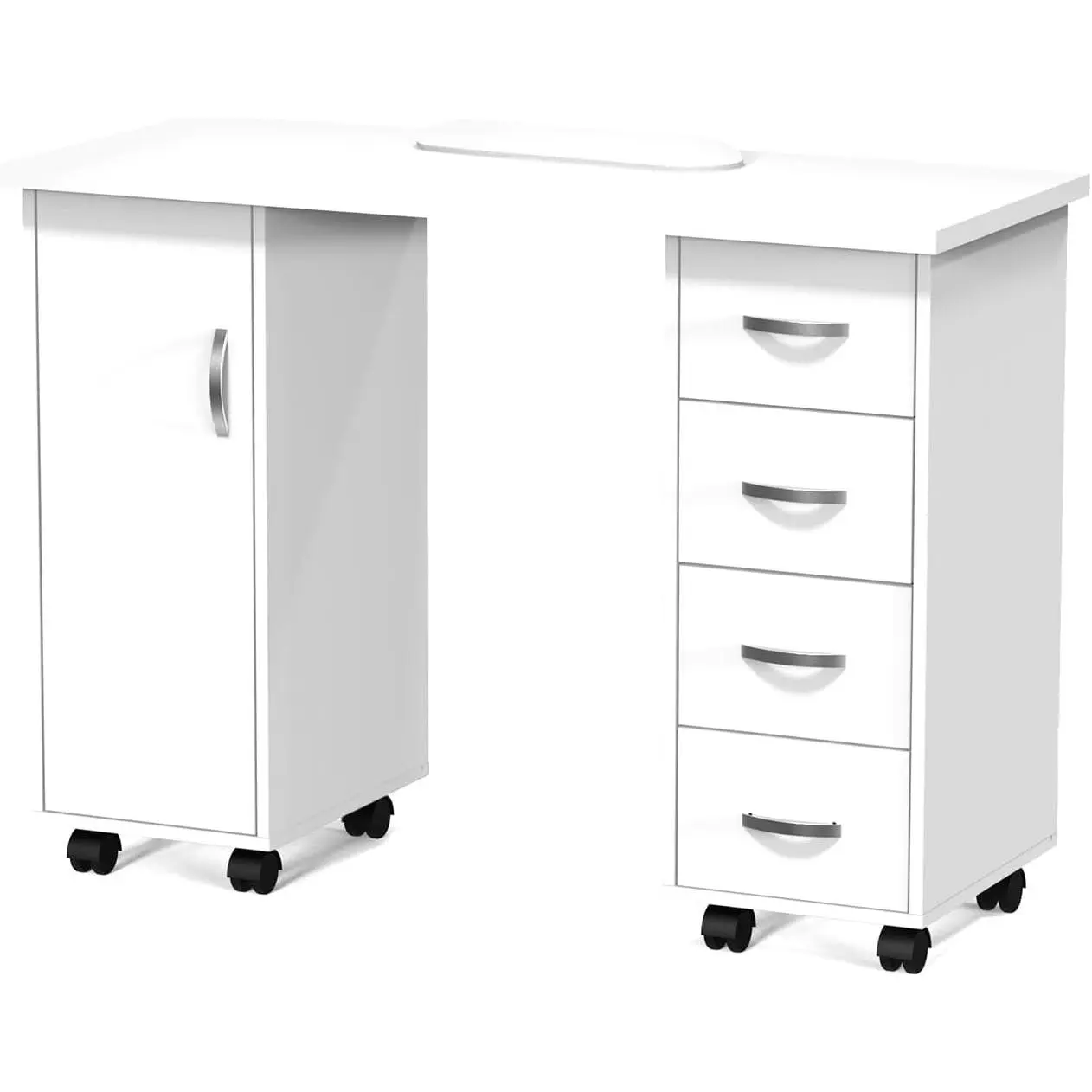 OmySalon Manicure Table Nail Desk w/Cabinet, Drawers, Wheels & Wrist Rest, Spa Salon Beauty Home Wooden Technician Workstation Nail Art Equipment for Nail Tech