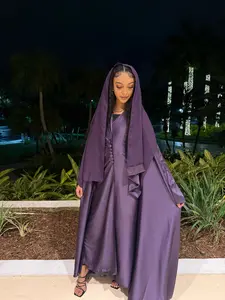 Royal Purple satin Abaya Set