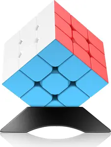 3x3 Speed Cube Stickerless with Stand & Tutorial: Problem-Solving Brain Teaser, Easy Turning Sensory Puzzle Toy Easter Gift Basket Stuffers for Boys 6-12, STEM Educational