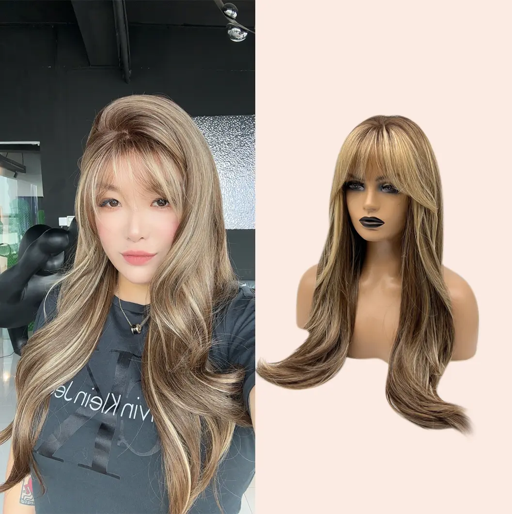 JBEXTENSION 25 Inches Long Curly Scalpiana 3.5X4 Hard Silky Top Natural Scalp Effect Women Fashion Wig With Bangs CATHERINE