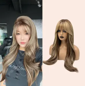 JBEXTENSION 25 Inches Long Curly Scalpiana 3.5X4 Hard Silky Top Natural Scalp Effect Women Fashion Wig With Bangs CATHERINE