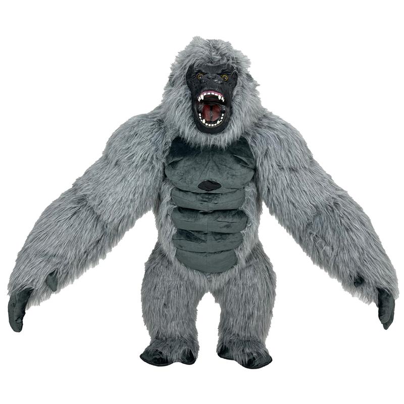2.6m Gray Giant Gorilla Mascot Inflatable Costume Plush Jumpsuit Halloween Adult Cosplay Party Carnival Dress Up Suit w/Battery