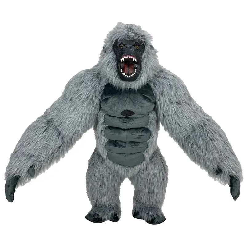2.6m Gray Giant Gorilla Mascot Inflatable Costume Plush Jumpsuit Halloween Adult Cosplay Party Carnival Dress Up Suit w/Battery