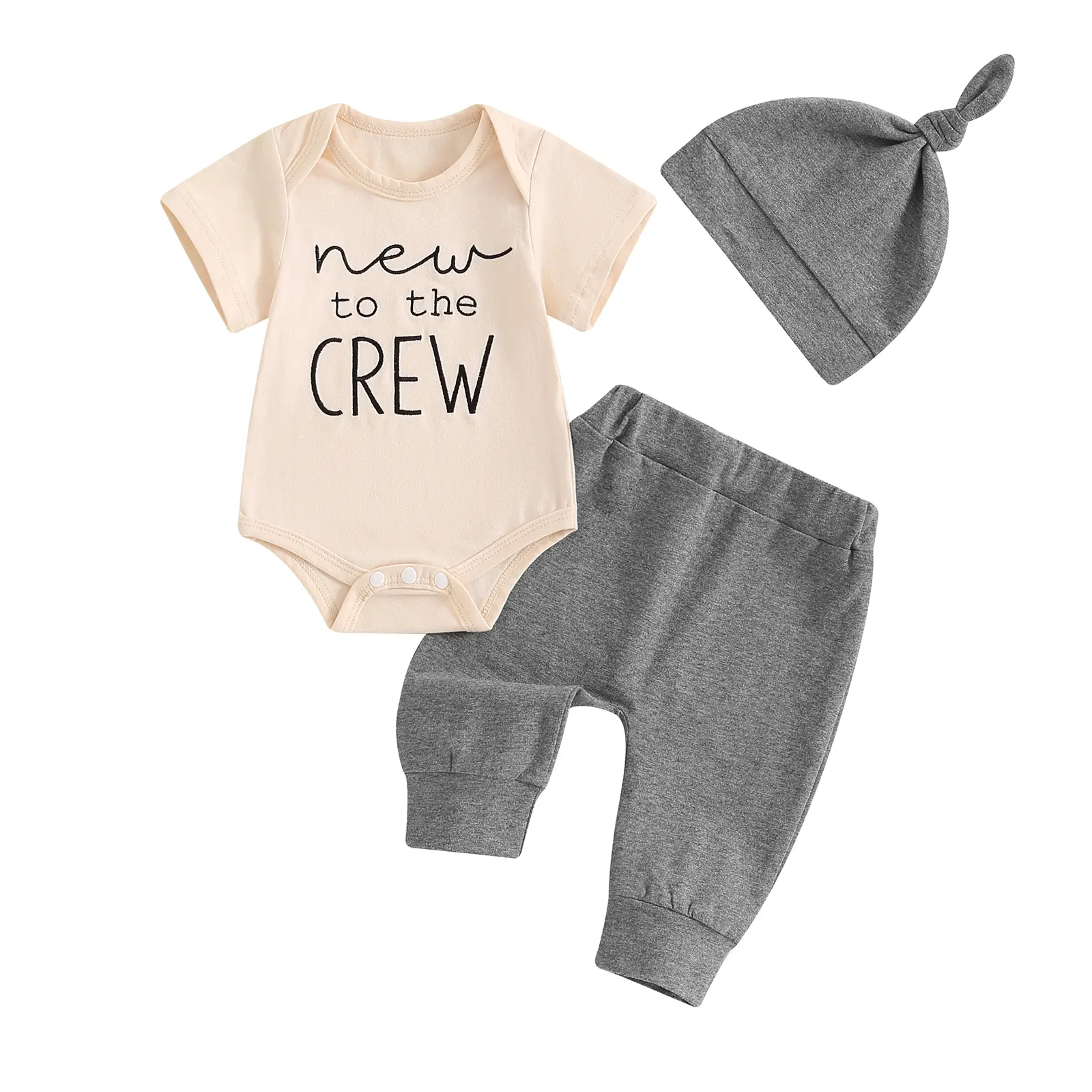 REDWOON Newborn Baby Boy Clothes New To The Crew Outfits Short Sleeve Romper Long Pants And Hat Coming Home Outfit