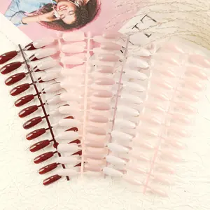 Extra-long trapezoidal fake nail patches, uncoated UV nail tips, 24-piece set of solid color press-on nails, Red Press on Nails Glossy Almond Shape Fake Nails Valentines Day Nails for Women