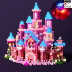 Magnetic Building Blocks, Building Block Sets, Creative Play, Pink Princess Castle with LED Lights, Light Up Magnet Cubes, STEM Montessori Children Sensory Toys, 3+ Years Boys Girls, Safe Creativity Toddler Kids Toys for Christmas Birthday Gift