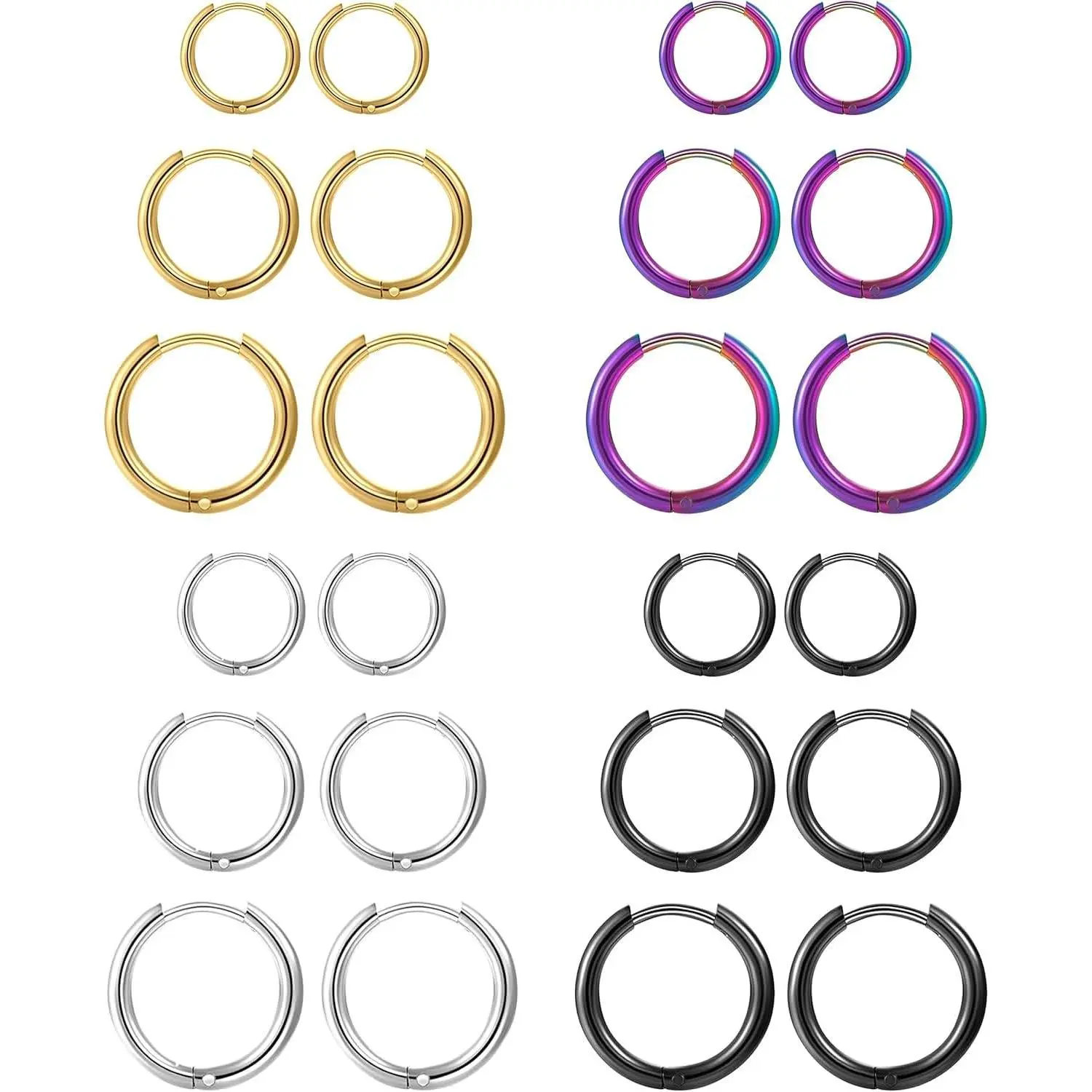 12Pairs Unisex Surgical Stainless Steel Small Hoop Earrings Set for Cartilage Helix 2nd 3rd Hole Piercing Hypoallergenic