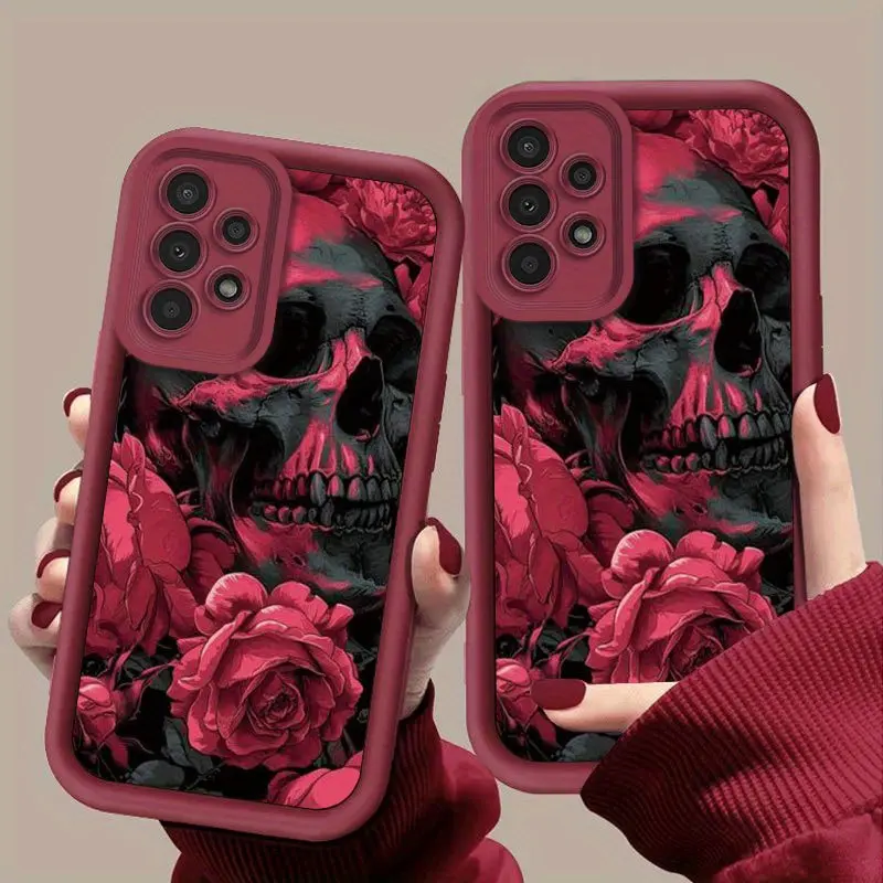 Vintage Dark Skull Flower Pattern Phone Case for Samsung Galaxy S26 S25 S24 S23 S22 S21 Fe Plus Ultra A13 A14 A15 A16 A17 A33 A34 A35 A36 A52 A53 A54 Note20 Models.