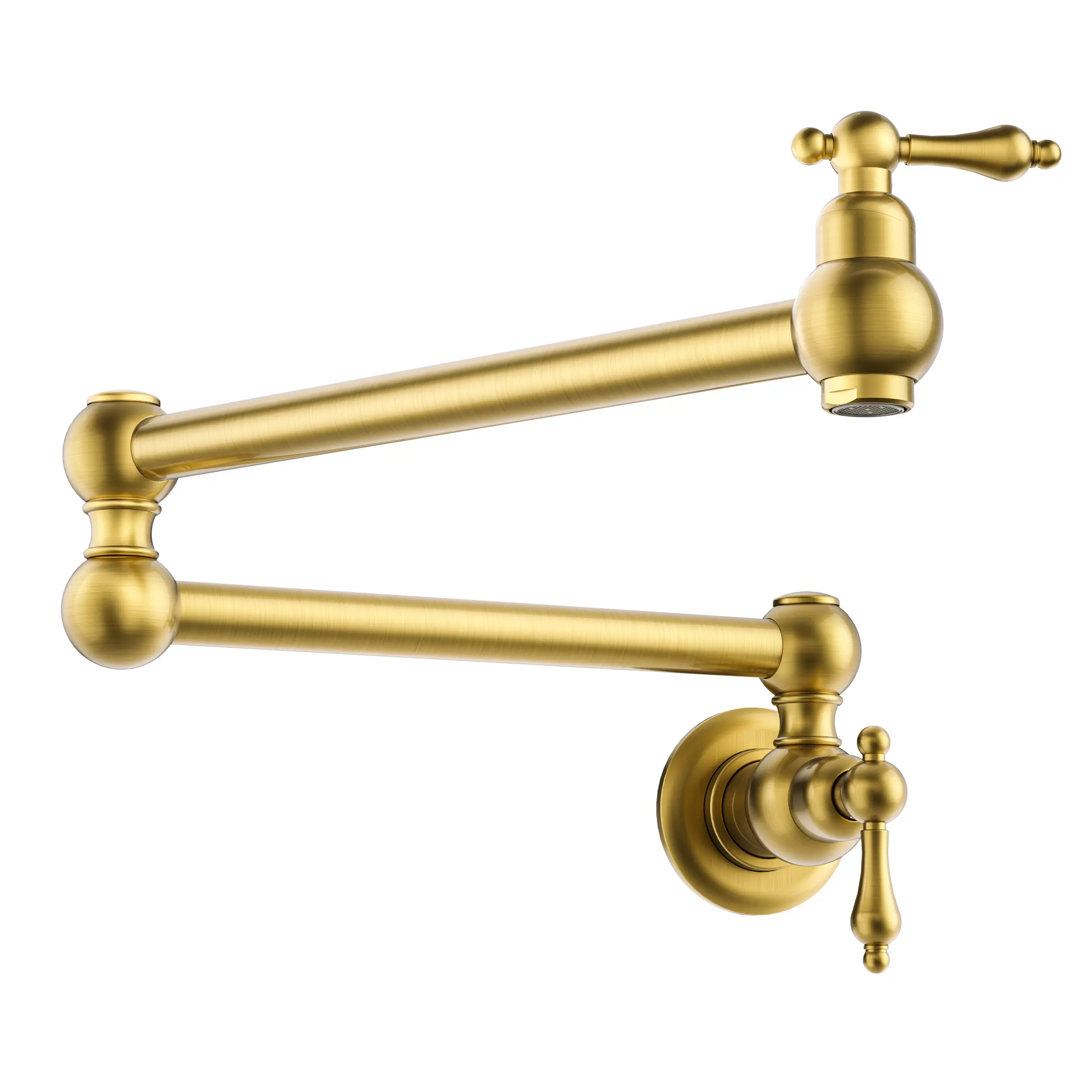 WOWOW Solid Brass Wall-Mount Pot Filler Faucet, 2-Handle Double-Joint Swing Arm Single-Hole Commercial Over-Stove Kitchen Fixture with Water-Saving Faucet Aerator
