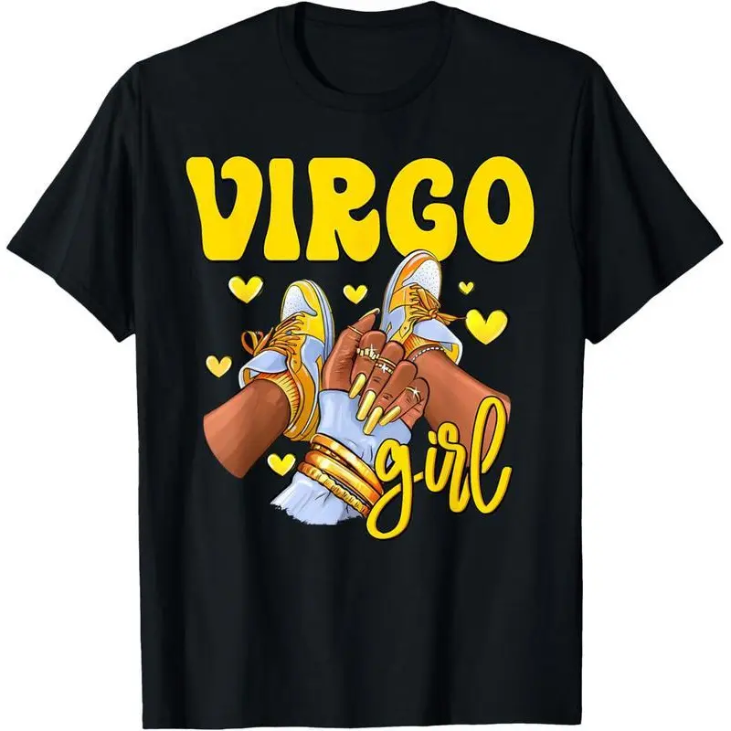 Women's Virgo Zodiac Print 100% Cotton T-Shirt - Casual Fitted, Short Sleeve, Round Neck Top for Party, As Photos, Virgo Zodiac Sign, Graphic