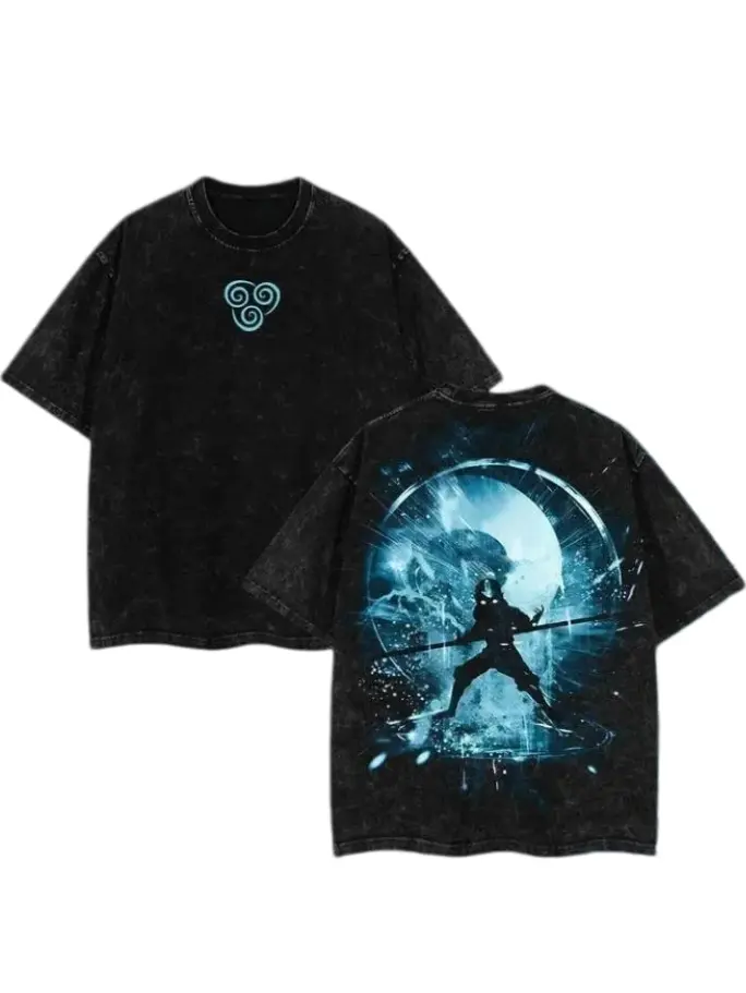Avatar Anime T-Shirt - Aang, Katara, Zuko, Toph Beifong The Last Airbender Double Printed Washed Tee Unisex Oversize Acid Washed Lightweight Cotton T-Shirt, Gift For Anime Fans, Oversized