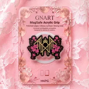 Dark Floral Phone Grip Magnetic Acrylic, Gold Witchy Sigil Cherry Blossom Phone Stand Holder for MagSafe Case, Trendy Cute Gothic Fantasy Gift