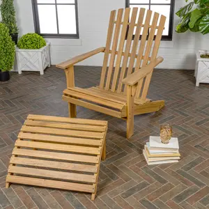 JONATHAN Y Saranac 2-Piece Traditional Rustic Acacia Wood Adirondack Chair with Detachable Ottoman