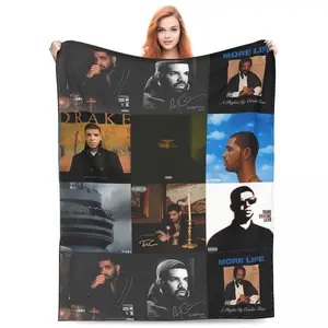 Music Drake Vintage Album Blanket Flannel Bed Throw Blankets Cozy Lightweight for Car Rug Piece