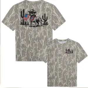 American Cowboy Dog Camo Shirt Patriotic USA Flag Graphic Hunting Style T-Shirt Sweatshirt Hoodie Vintage Outdoor Streetwear Gift