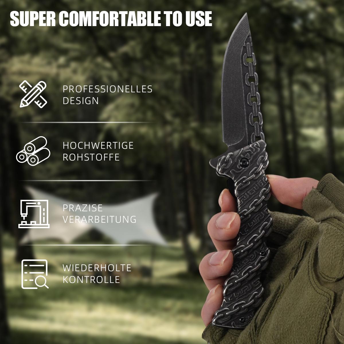 Portable EDC multifunctional lock chain tactical outdoor folding knife, all steel construction; convenient pocket/belt clip, suitable for everyday carry, hiking, camping; outdoor cutting tool designed specifically for climbing and fishing.