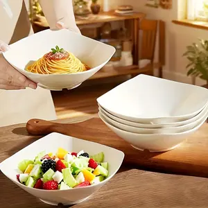 4-piece set of high-edge large square plastic bowls (stackable anti-slip design, unique square reinforced corners, microwave oven-safe, dishwasher washable, combining practicality and modern aesthetics) Salad Serving Bowls