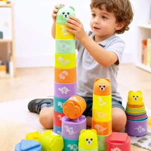 9pcs Baby Educational Stacking Cups Set, Children's Educational Cognition Large Particle Building Blocks, Learning Toys Stacking Cups, Digital Letter Pattern Stacking Cups, Blocks Tower Game (Random Colors)