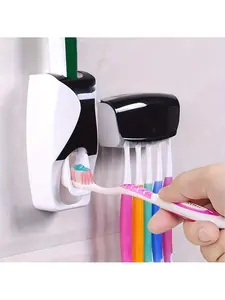 1 Set Automatic Toothpaste Allocator Wall Mounted Toothbrush Rack Automatic Toothpaste Allocator With Dust Cover Multi-Functional Toothbrush Finishing Device For Family Bathroom Bathroom Accessories