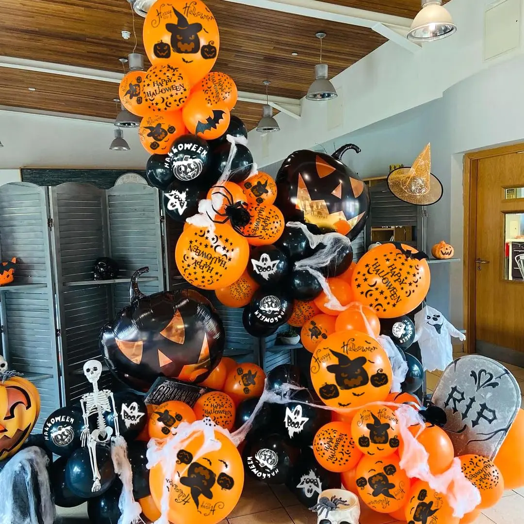 Halloween Balloons Set, 50 Pcs 12 inch Halloween Balloon Black Orange Halloween Scary Balloons for Halloween Party Birthday Party Chucky Party Zombie Party Supplies Decoration