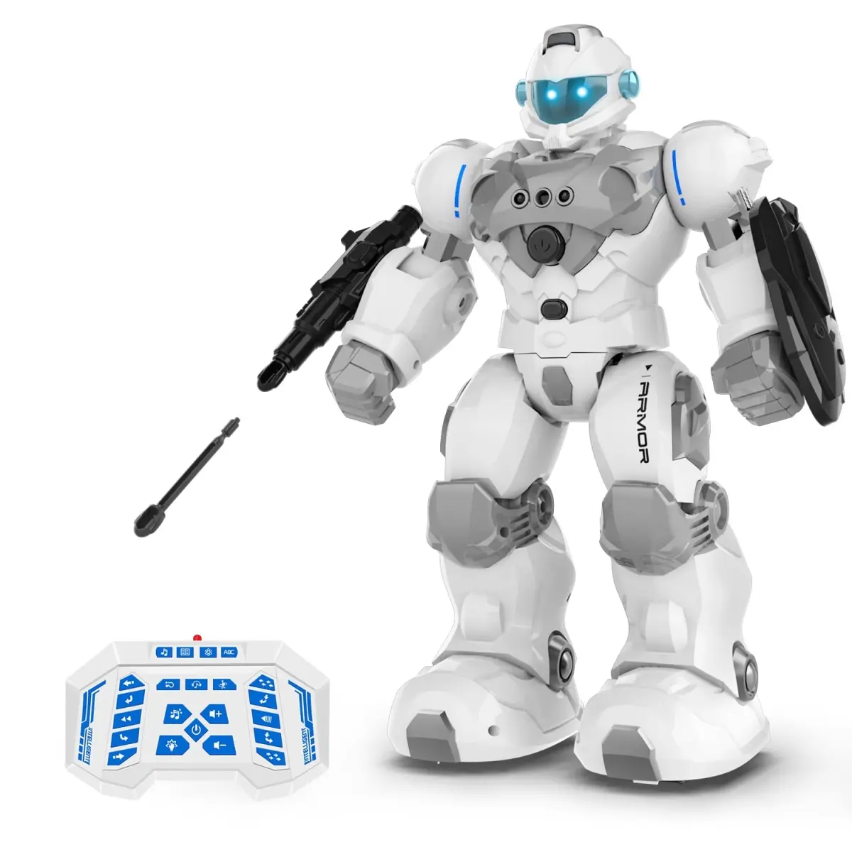 Asonic NT83965 STEMTRON Programmable Remote Control Robot Toys with Gesture Sensing & Launcher - White