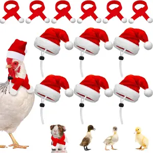 WAGGING WHISKERS 12 Pcs Mini Christmas Pet Santa Hat Scarf Set Adult Xmas Small Animal Tiny Santa Hat with Adjustable Chin Strap for Chicken Cat Dog Hamster Guinea Gift
