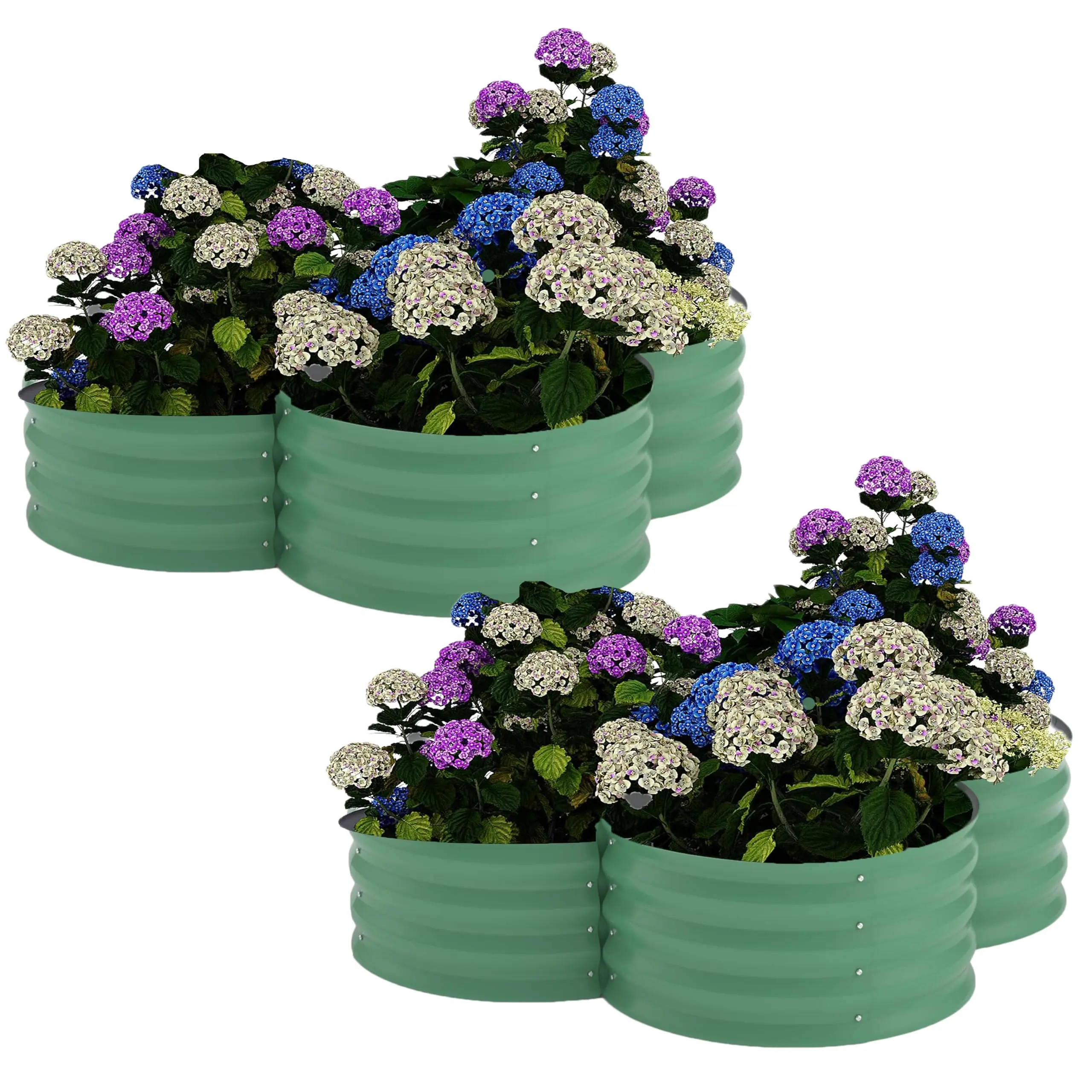 Garvee 2-Pack Galvanized Petal-Shape Garden Planter Boxes, Open Base Connected Floor Design for Deep Roots Growth in Herbs, Vegetables, Outdoor Durable Planters