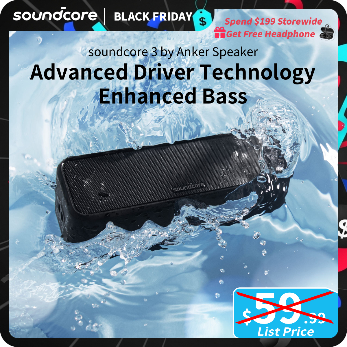 [TikTokShopBlackFriday] soundcore Anker 3 Portable Bluetooth Speaker - Wireless, IPX7 Waterproof, 24H Playtime, Pure Titanium Diaphragm Drivers, Party
