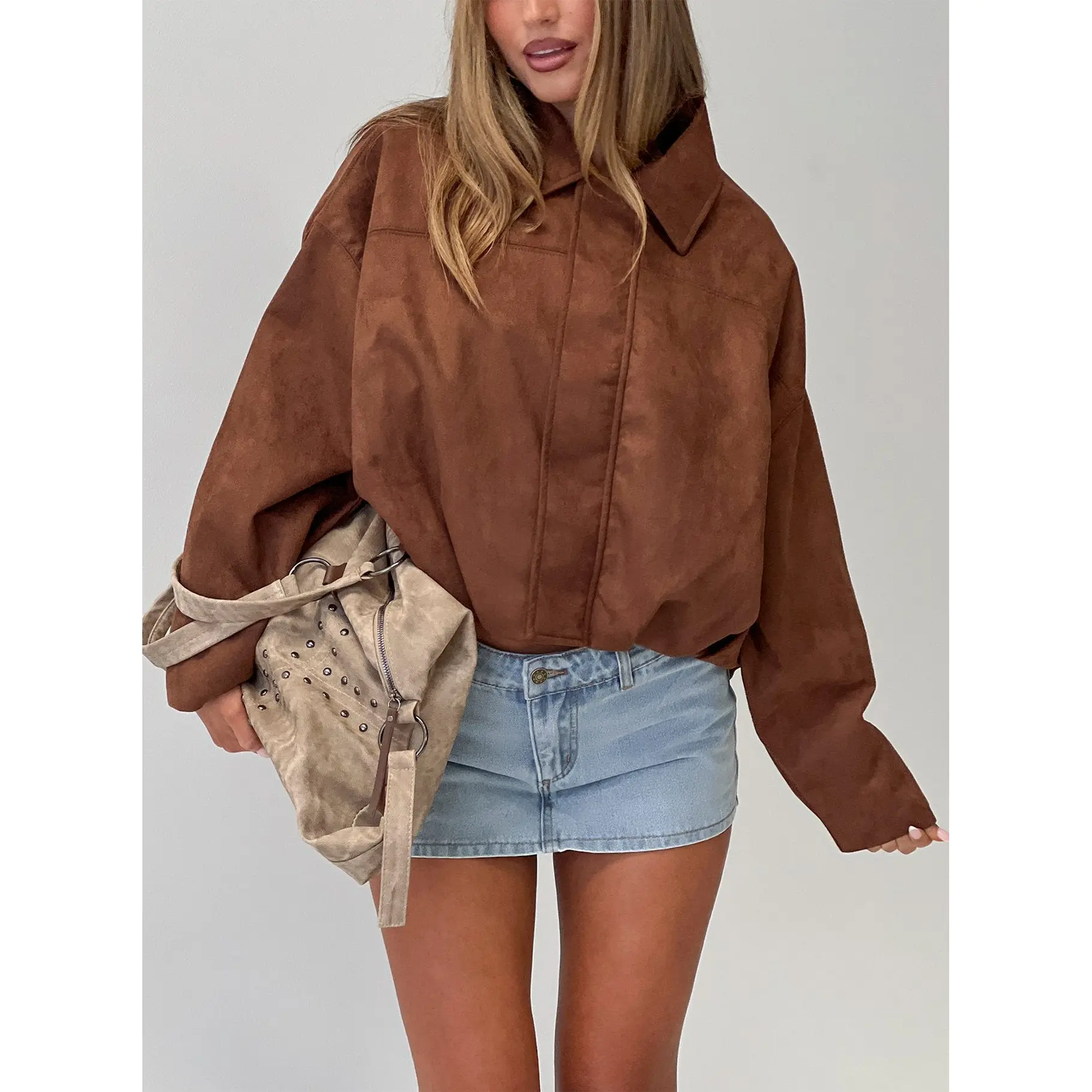 Enlightened Faux Suede Bomber Jacket Caramel
