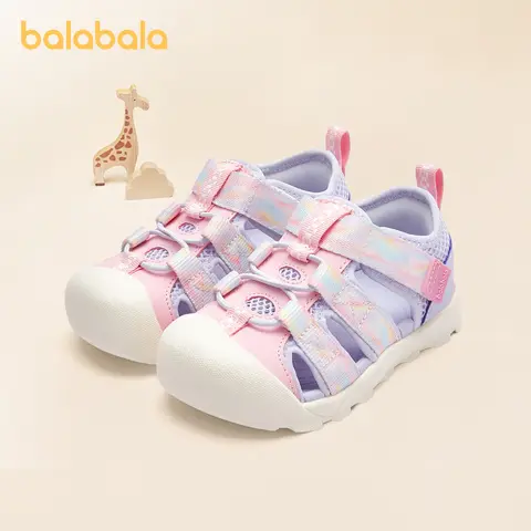 Balabala Kids' Fabric-Synthetic Leather Sports Sandals, 2025 Summer New, Round Closed-Toe Wrap Design, Breathable Mesh Panels, Adjustable Snug Straps, Strap-On Fastening, Quick-Drying Flexible Non-Slip, Easy to Clean, Ideal for Active Kids' Outdoor Play