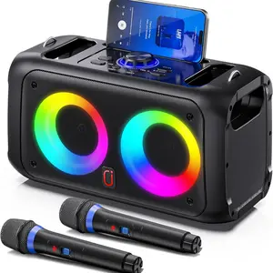 Portable Speaker with 2 Wireless Mics, Jyx Bluetooth-compatible TF Card USB Aux, Large Volume, 2x4 Inch Speakers, Outdoor Home Party RGB Lights