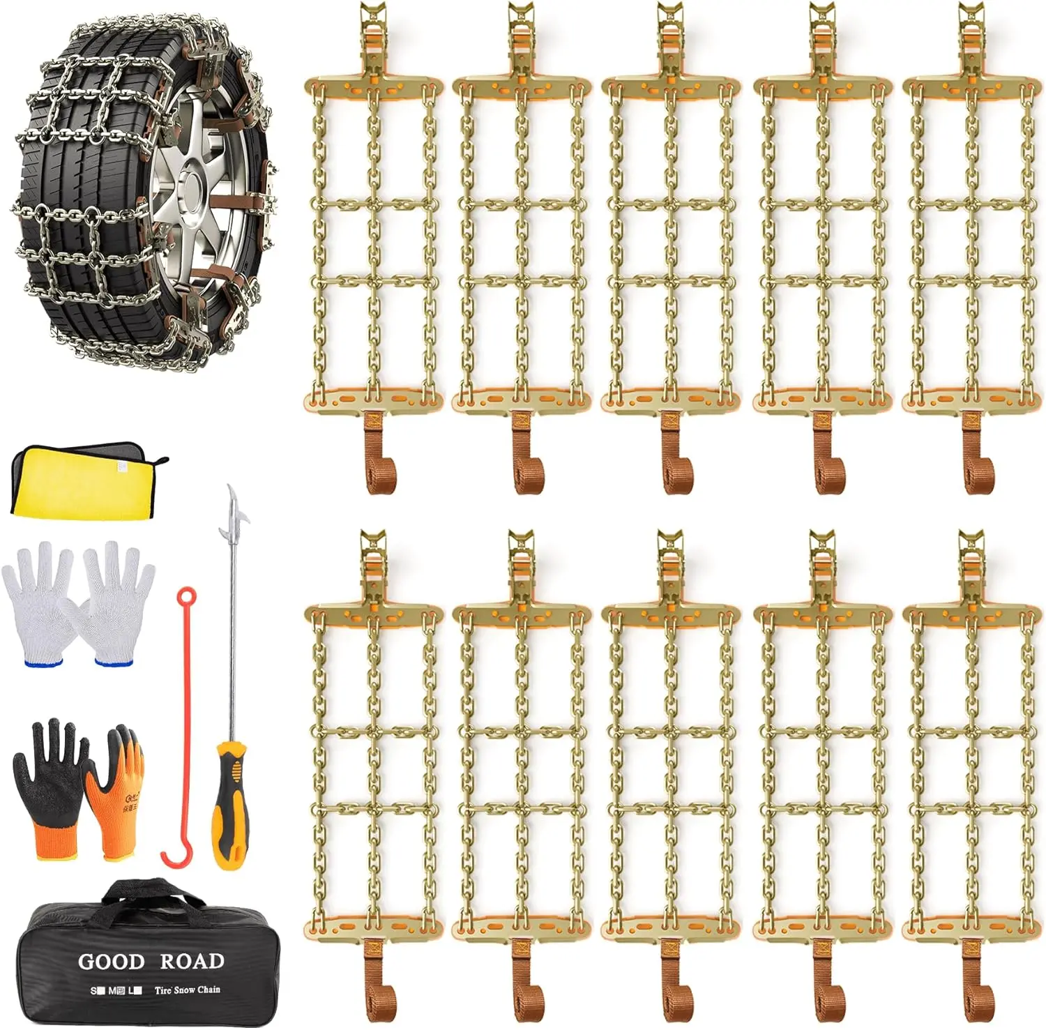 Snow Chains, Tire Chains with Thickened Manganese Steel for   SUV in Ice, Sand and Mud(10 Packs, Tire Width 235-285mm)