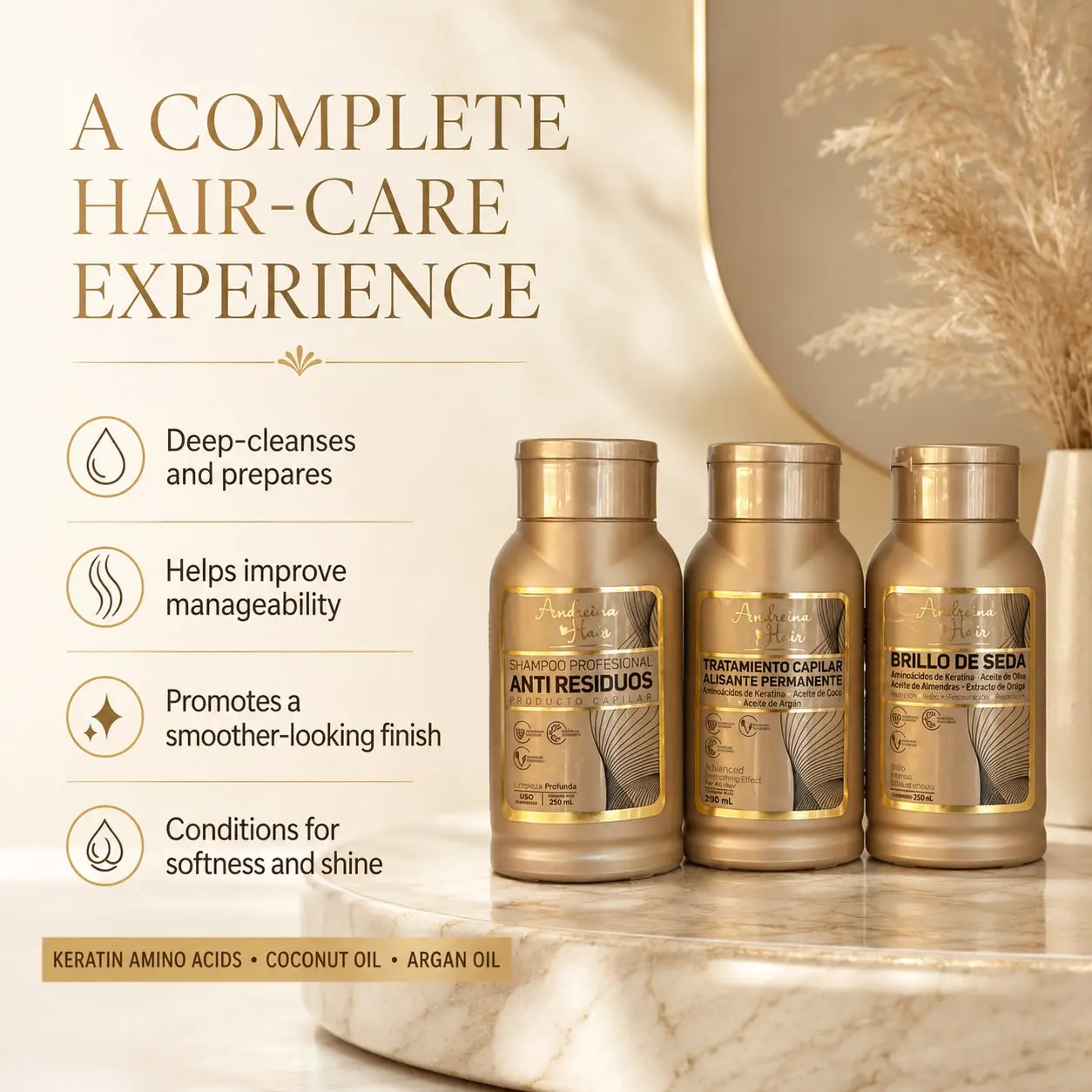 Andreina Hair Keratin Amino Acid Smoothing Treatment with Coconut & Argan Oils