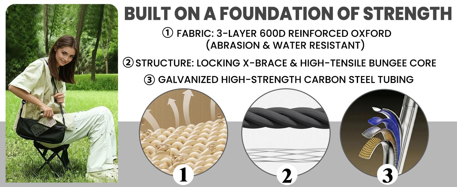 Ultralight Portable Collapsible Stool – Folding Chair with Storage Pouch, Convertible Satchel for Hands-Free Carry, Supports Up to 265 Lbs, Ideal for Hiking, Fishing, Camping & Music Festivals