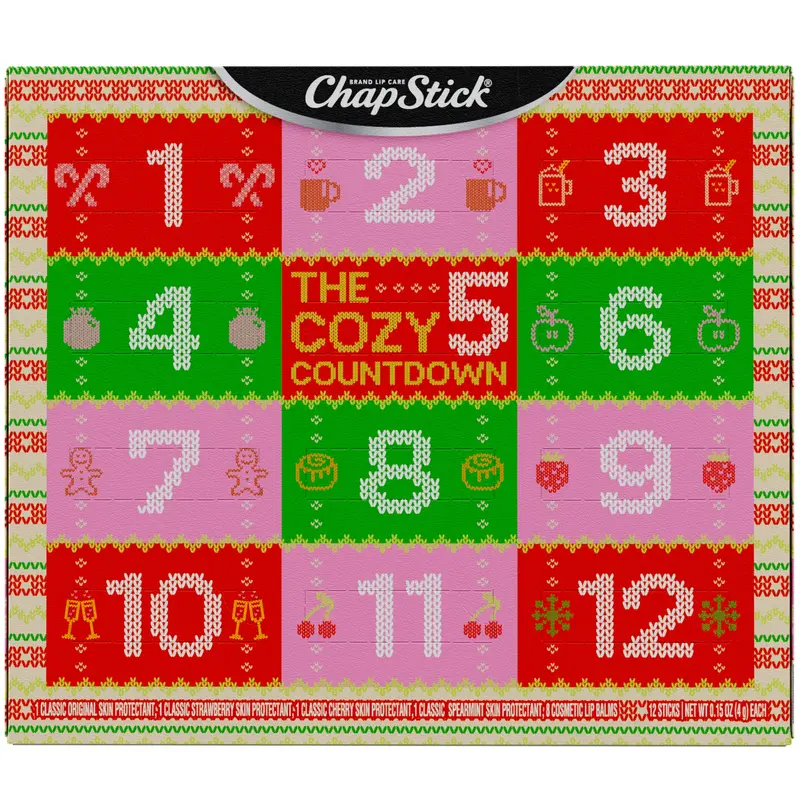 ChapStick Cozy Countdown Holiday Lip Balms 12-Pack, Advent Calendar Gift