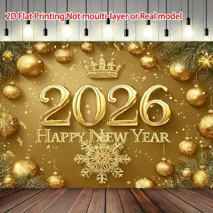 Glamorous Gold 2026 "Happy New Year" Backdrop Banner For Festive Gatherings, Artistic Background Fabric Wall Decoration, Suitable For Living Room, Bedroom, Office, Home Decoration/Outdoor Decoration/Room Decoration/Party Decoration