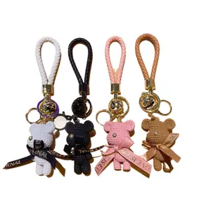 Multi Color Bear Keychain, with Braided Strap, Gold bell and clip