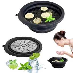 Ice Bowl for Face with Built-in Ice Tray, Foldable Silicone Face Bowl for Ice, Facial Ice Bath Bowl, Skin Tightening & Acne Relief, Portable Ice Face Bowl for Home Travel - Black