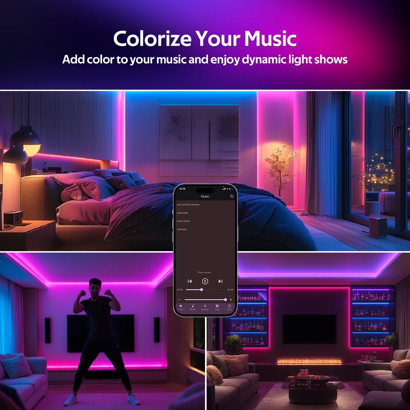 100FT 50FT Smart LED Strip Lights Sync to Music with 44 Key Remote Controller & App Control RGB LED Lights for Bedroom Christmas Decor