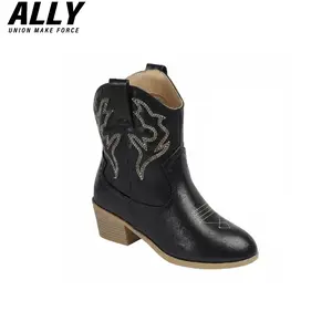 ALLY Cowboy Boots for Women –Embroidered Ankle Chunky Heel Western Booties, Vintage Faux Leather Short Shaft Boots, Perfect for Country Concerts, Rodeos & Everyday Casual Outfits