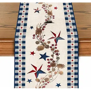 4th of July Table Runner - Red White and Blue Stars with Rustic Accents,Independence Day, Memorial Day, and Patriotic Holiday Decorations,13x72 Inch for Indoor & Outdoor Dining Table Decor