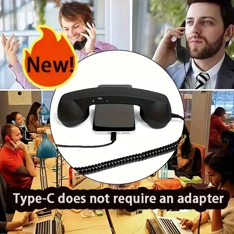New TYPE-C Straight Plug Phone Retro Mute, C-Style No Conversion Needed, External Call Handset with Simple Ergonomic Design in Colorful Various Dreamy Colors Portable Mini audio Black Headset New TYPE-C Straight Plug Phone Retro Mute, C-Style No Conversion Needed, External Call Handset with Simple Ergonomic Design in Colorful Various Dreamy Colors Portable Mini audio Black Headset