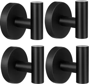 Towel Hooks for Bathroom,4 Packs Wall Mount Towel Holder,Black Matte Wall Robe Hook,Stainless Steel Heavy Duty Door Hanger Towel Hook for Kitchen, Bedroom,Hotel,Pool,Coats and Keys