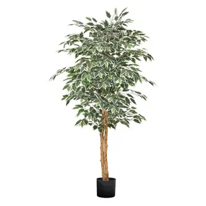 summervibes 5FT Artificial Ficus Plant, Decorative Fake Tree with Wooden Trunk, Realistic Silk Leaves and Black Pot, Indoor Artificial Plants for Home Office Corner Decor